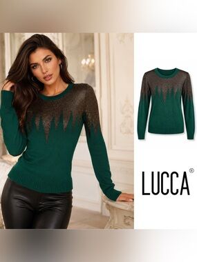Lucca Couture Green Zig Zag Lurex Icicle Green Sweater